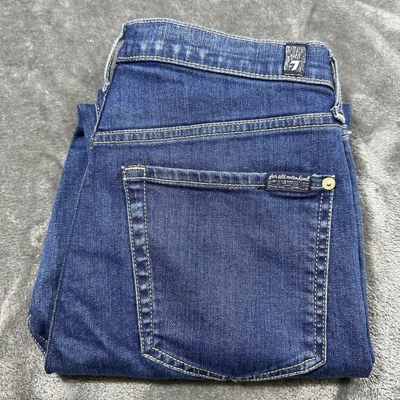 7 For All Mankind Jeans Womens 28 High Waist Cropped Straight Destroyed Hem - Picture 1 of 14